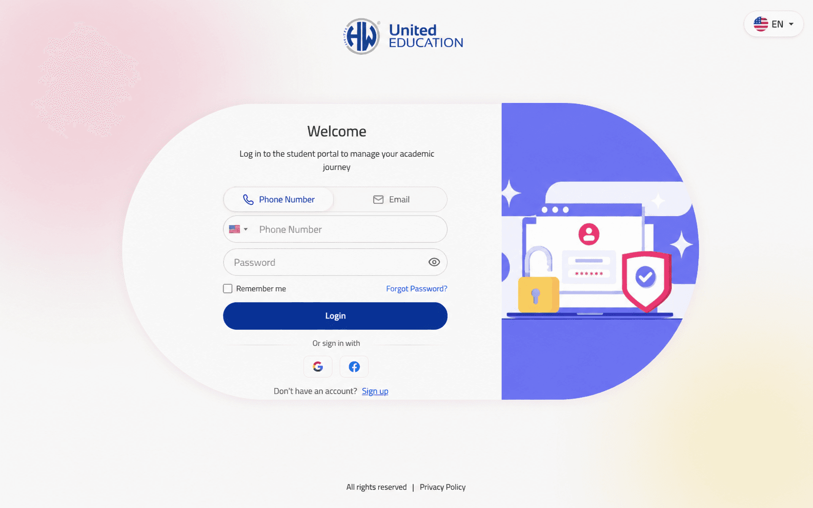 Portal login screen
